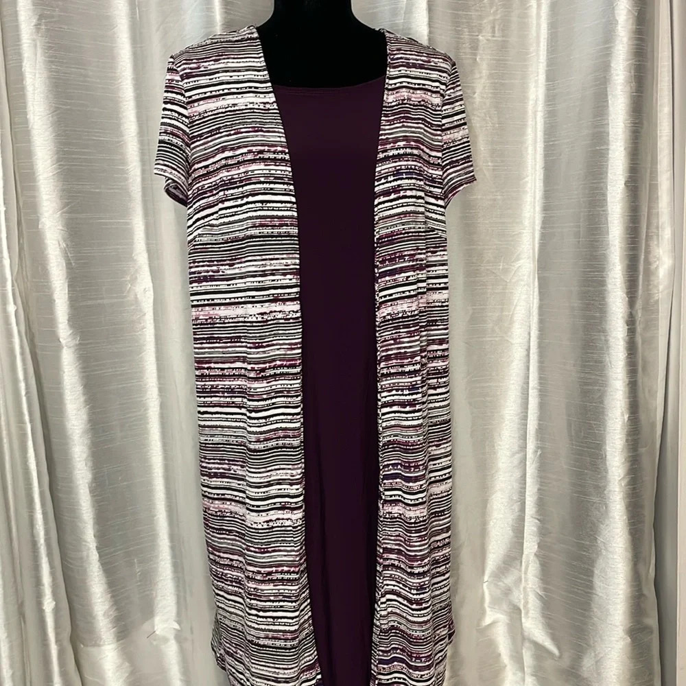 Perceptions Women’s Petite Large Purple Short Sleeve Business Casual Midi Dress